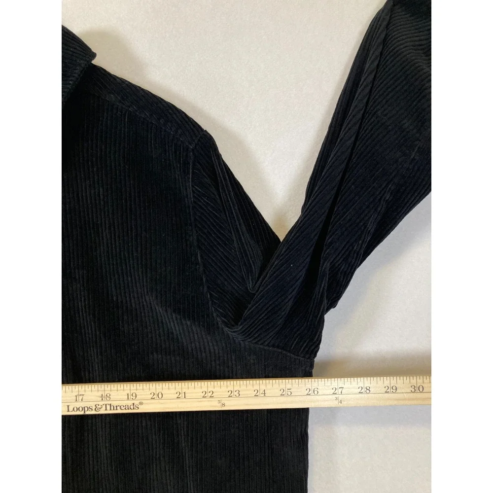 Dark‎ Academia Woman Within Womens 1X Black Corduroy Button Front Shacket Jacket